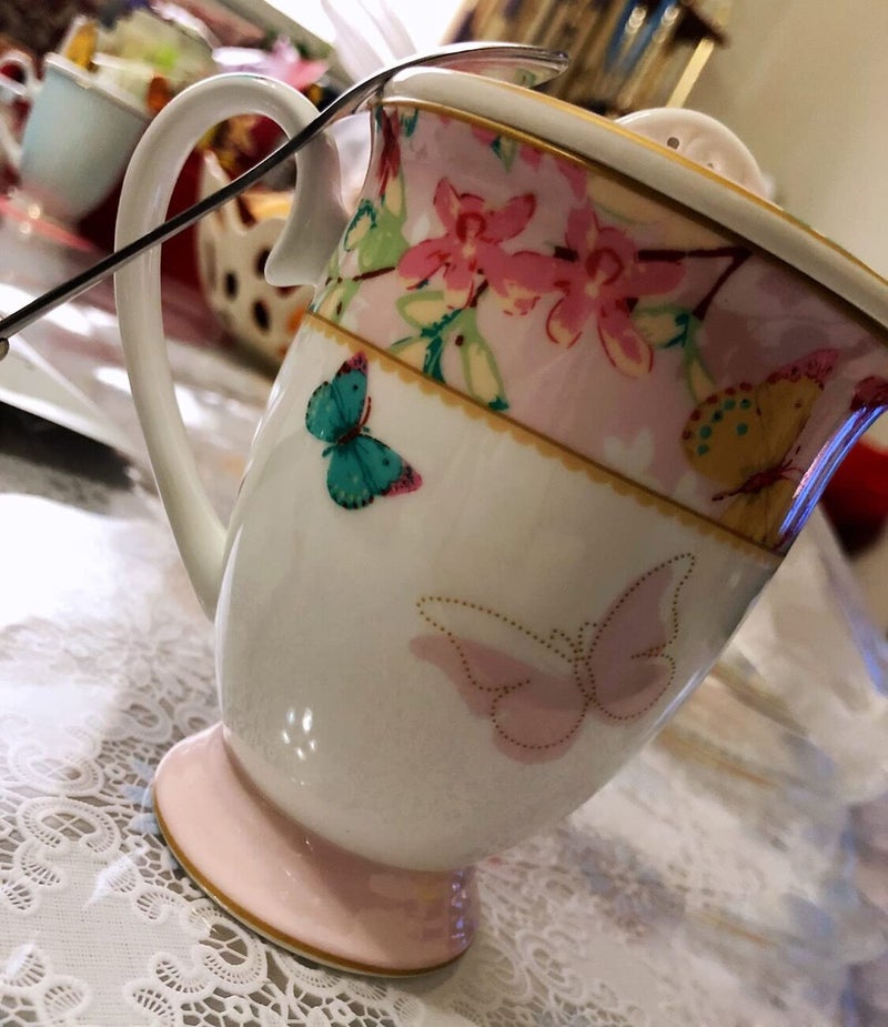 Eplze YBK Tech Euro Style Porcelain Tea Cup Coffee Mug with Lid for Breakfast Home Kitchen (((Butterflies Pattern) (Pink))) - Image 3